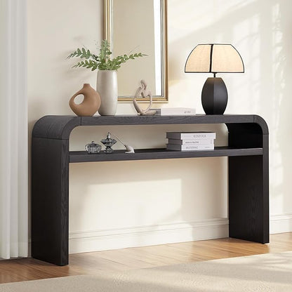 BECHAEO 59-Inch Long Console Table, 2-Tier Thickened Narrow Entryway Table, Farmhouse Console Tables Behind Couch, Retro Industrial Hallway Accent Tables for Living Room, Entrance