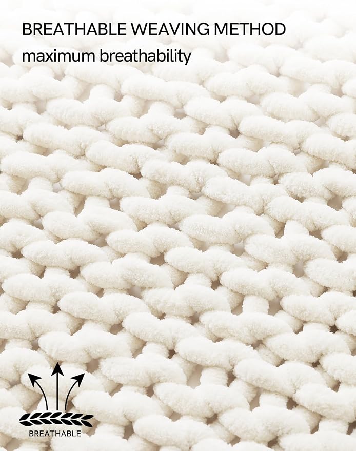 YnM Chunky Throw Blanket, Hand Knitted with Chenille Yarn, Skin Friendly, Ventilated and Breathable, Machine Washable, Home Décor Piece for Couch, Sofa and Bed (Butter Cream, 50x60 Inch)