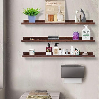 AZSKY Floating Shelves Wall Mount Deep Walnut for Wall Storage 36 Inch Rustic Picture Photo Ledge Shelf with Lip Nursery Book Shelves for Kids Room Bedroom Bathroom Living Room Kitchen Decor Set of 3