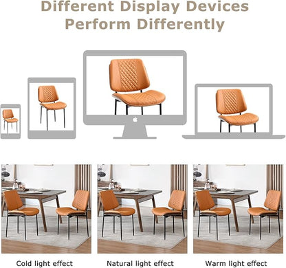BV Dining Chairs Set of 2, PU Leather Armless Kitchen Chair in Modern Walnut Style, Mid Century Bentwood Side Chair with Metal Legs, Retro Accent Guest Chair for Kitchen Dining Room(Brown)