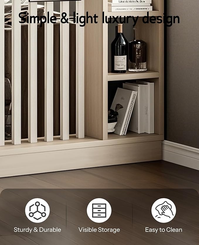 Wall Room Divider, Storage Cabinet Storage Display with Shelves, Modern Freestanding Wood Room Divider Screen, Wall Privacy Screens for Home Office Decorative (Beige+White,31.5" L x 9.5" W x 79.5" H)