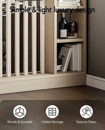 Wall Room Divider, Storage Cabinet Storage Display with Shelves, Modern Freestanding Wood Room Divider Screen, Wall Privacy Screens for Home Office Decorative (Beige+White,31.5" L x 9.5" W x 79.5" H)