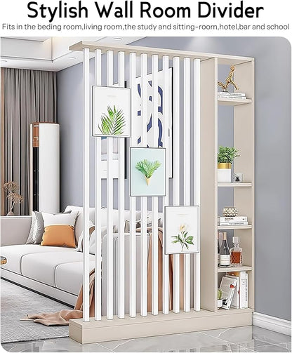 Wall Room Divider, Storage Cabinet Storage Display with Shelves, Modern Freestanding Wood Room Divider Screen, Wall Privacy Screens for Home Decorative (Beige+White,55" L x 9.5" W x 79.5" H)