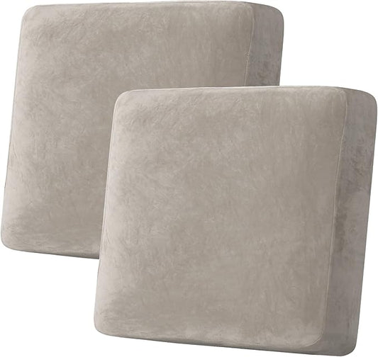 H.VERSAILTEX Velvet Stretch Couch Cushion Cover Plush Cushion Slipcover for Chair Loveseat Sofa Cushion Furniture Protector Seat Cushion Sofa Cover (2 Piece Large Sofa Cushion Covers, Oatmeal)