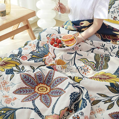 Boho Muslin Blanket for Adults 6-Layer Gauze 80 x 90 Inches Soft Cozy 100% Cotton Summer Cooling Blanket Floral Farmhouse Home Decor Sofa Bed Coverlet Both Sides (Boho Floral, 80 x 90 in)