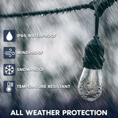LUXRITE 24FT LED Outdoor String Lights, Commercial Grade Waterproof, 12 Edison S14 Shatterproof Bulbs, IP65, Decorative Hanging for Patio, Backyard, Garden, Cafe, Balcony