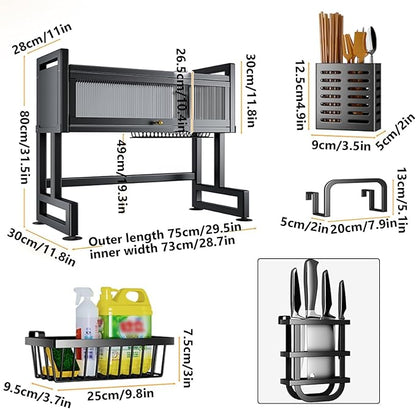 Home Furnishing Over The Sink Dish Drainer Drying Rack 3 Tier Over Sink Dish Rack for,oversink Dish Dry Rack,Space Saving Dish Drying Rack,Kitchen Sink Organizer countertop(Black,75cm/29.5in)