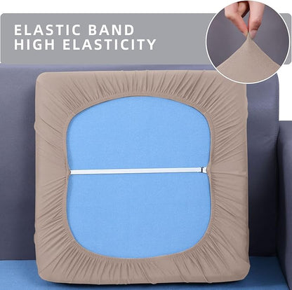 hyha Waterproof Couch Cushion Covers, Stretch Sofa Couch Seat Slipcover for Dog Washable, Non-Slip Waterproof Outdoor Cushion Covers for Patio Furniture Replacement (2 Pieces, Taupe)