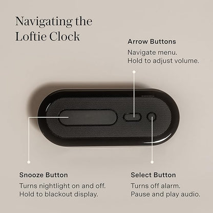Loftie Alarm Clock with Sound Machine – Smart Alarm Clock with Light, White Noise, Bluetooth Speaker, Night Light Sound Machine, 100+ Sounds, Blackout Mode, No WiFi Mode, Optional Subscription - Steel