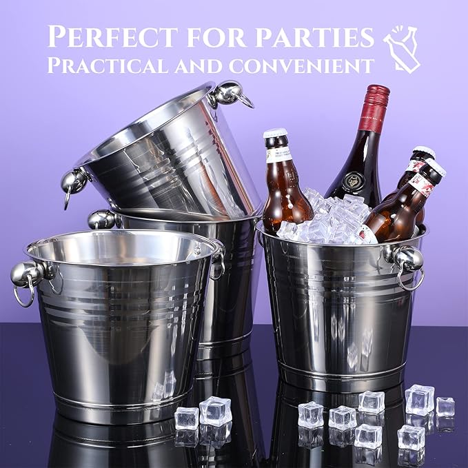 Amyhill 8 Pack Stainless Steel Ice Bucket 5.3 Quart/ 5 Liter with Handle Large Insulated Champagne Buckets Beer Bucket for Cocktail Bar Wine Parties Chilling Wine Champagne Home(Silver)