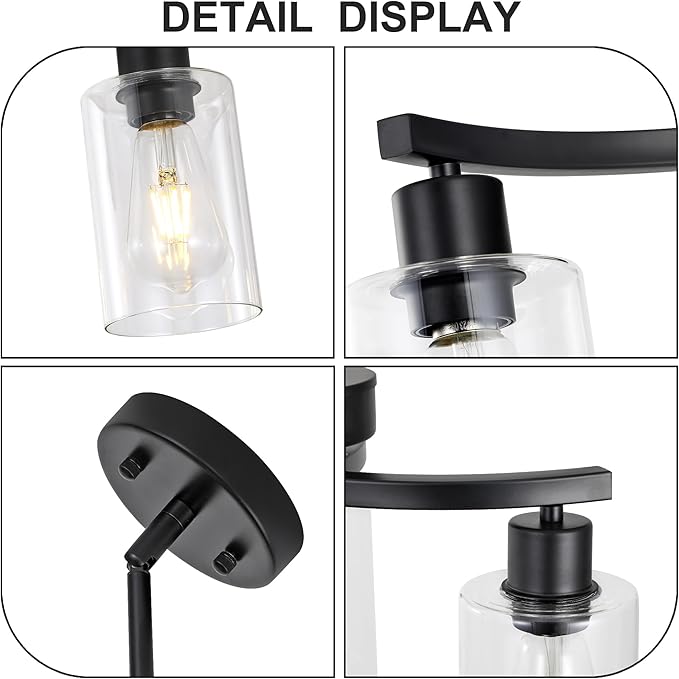 3 Light Modern Dining Chandeliers Over Table，Black Light Fixture for Dining Room，Farmhouse Chandelier with Glass Shade，Industrial Pendant Lighting for Kitchen Island，Foyer,Hallway, Bedroom