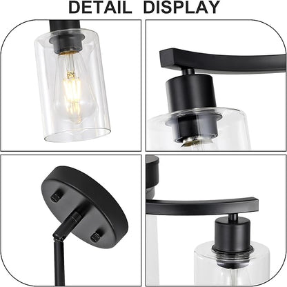 3 Light Modern Dining Chandeliers Over Table，Black Light Fixture for Dining Room，Farmhouse Chandelier with Glass Shade，Industrial Pendant Lighting for Kitchen Island，Foyer,Hallway, Bedroom