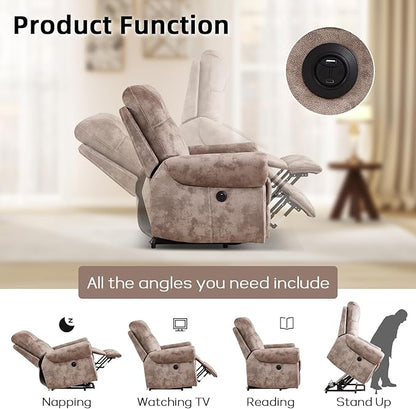 EBELLO 3 Pieces Reclining Couch Furniture Set for Living Room, Double 1 Seat Power Recliner Chair with Massage and Heat, a 3 Seater Manual Sofa, Vintage Rivet Mid-Century Design, Brown