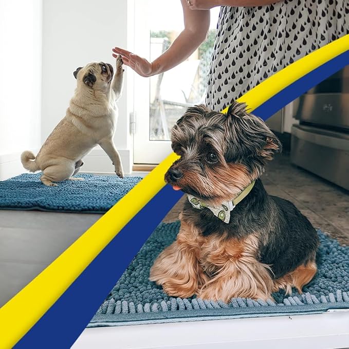 Muddy Mat® 4-Piece Atlantic Blue Medium 30"X19" AS-SEEN-ON-TV Highly Absorbent Microfiber Door Mat, Bath Mat and Pet Rug, Non Slip Thick Washable, Soft Chenille for Kitchen Bedroom Indoor and Outdoor
