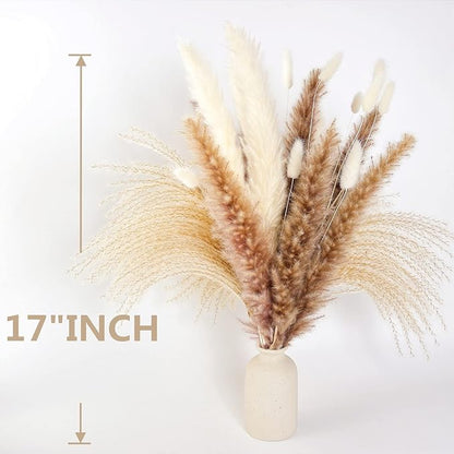 Natural Dried Pampas Grass Decor, 100 PCS Pampas Grass Contains White Bunny Tails Dried Flowers, Reed Grass Bouquet for Wedding Boho Flowers Home Table Decor, Rustic Farmhouse Party
