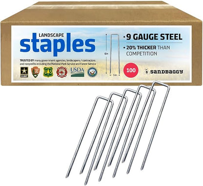 Sandbaggy 6 inch Landscape Sod Staples (9 Gauge Steel) ~ Great for Hard Soil - 20% Thicker Than Competition - Trusted by Farmers & Contractors Across USA (100 Staples)