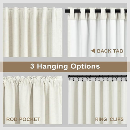 80 Inch Long Linen Blackout Curtains 2 Panels Set for 76-80 inch Window Drapes Back Tab Pleated Boho Room Darkening Thermal Curtains for Sliding Glass Door Custom Made Ivory Cream 52x80 in Length