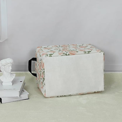 LANGYASHAN Rectangular Storage Bin Collapse Canvas Fabric Cartoon Storage Basket with Handles for Organizing Home Kitchen Boys and Girls Toys Office Closet Shelf Baskets (Rec Champagne Rose)