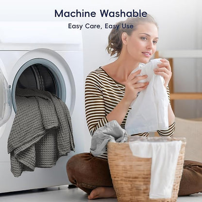 PHF Ultra Soft Waffle Weave Throw Blanket 50"x 60"- Washed Lightweight Breathable Cozy Woven Blanket for Bed - Aesthetic Decor for Couch Bedding Sofa Home Car - Grey