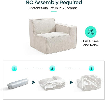 LINSY HOME Modular Sectional Sofa, 134" Boneless Couch U Shaped 4-Seat Sofa with 2 Movable Ottomans, Corduroy Sectional Cloud Couches for Living Room, No Assembly Required, Beige