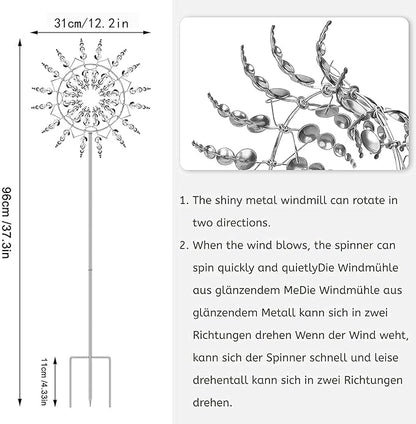 Unique and Magical Metal Windmill, 3D Wind Kinetic Sculpture, Wind Spinner Solar, Lawn Solar Wind Spinners for Yard and Garden, Wind Catchers Metal Outdoor Patio Decoration (1 PCS -Silver)