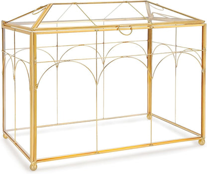 Handmade Glass Planter Terrarium with Lid, Indoor Tabletop Centerpiece Display Box Modern Decor DIY Gift Plant Terrarium Container for Succulent Cacti Air Plants Flower (Gold)