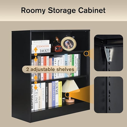 3-Tier Metal Open Shelf Bookcase, Bookcase with Adjustable Shelves, Floor Standing Book Shelf, Freestanding Display Storage Shelves, Curio Cabint Display Case for Small Places/Living Room/Corner