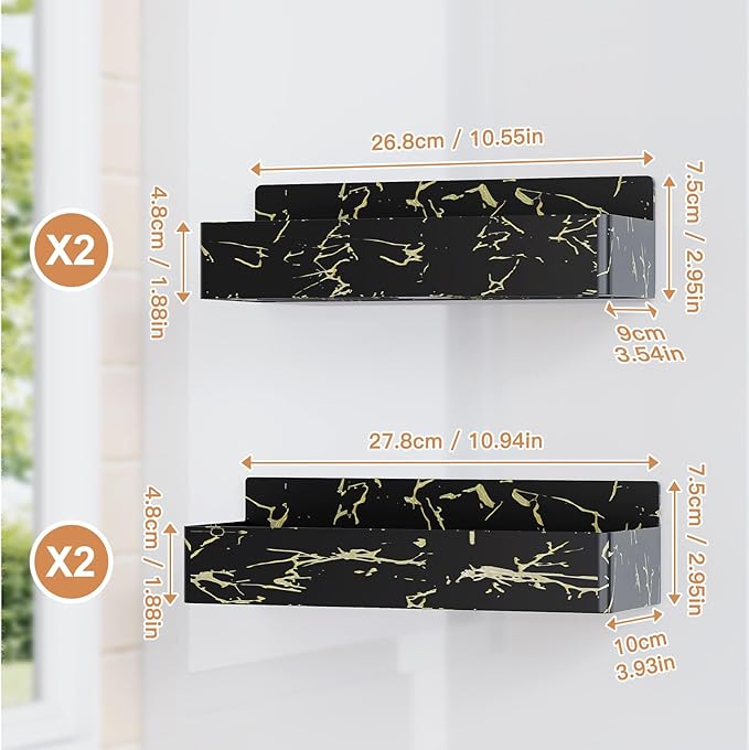 Magnetic Spice Rack for Refrigerator, Kitchen Organizer and Storage Shelf, Black Gold(4 Pack)