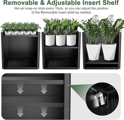 Tall Metal Cube Planter for Outdoor Plants 20" L x 20" W x 20" H, Heavy Duty Steel Rectangular Planter Box with Removable Insert Shelf, Modern Décor for Outside, Indoor, Garden (Black)