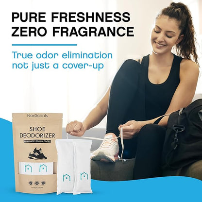 NonScents Shoe Deodorizer 1-Pack (2 Count) - Odor Eliminator, Air Freshener, Smell Absorber, Scent Remover for Shoes, Gym Bags, Soccer Cleats, Closets, Pet Area, Reusable - Shoe Deodorant