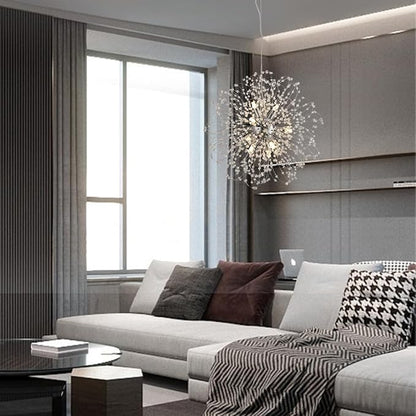 Sputnik Crystal Chandelier, Modern Beaded Ceiling Lamp with Chrome, Round Dandelion Pendant Light Fixtures for Living Room Bedroom Dining Room Farmhouse Kitchen Island (Chrome 9Lights)