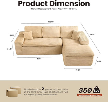 ovios 105” Modular Sectional Sofa with Thicken Seat Cushion, Cloud Couch with Deep Seat, Modern L-Shape Sofas Couches with Chaise,Upholstered Couches for Living Room Bedroom,Camel