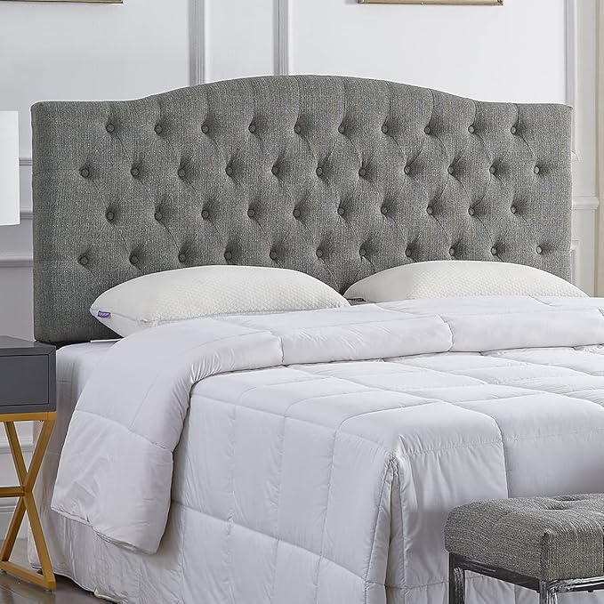 24KF Upholstered Tufted Button Linen Fabric Headboard,Comfortable Fashional Headboard Queen/Full Size,Granite
