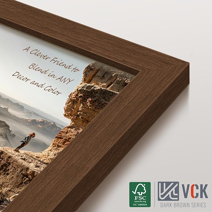 VCK 12x18 Picture Frame 3 Pack, Brown Wood Poster Frame with Exclusive Wood Grain, Wall Mounting Hanging