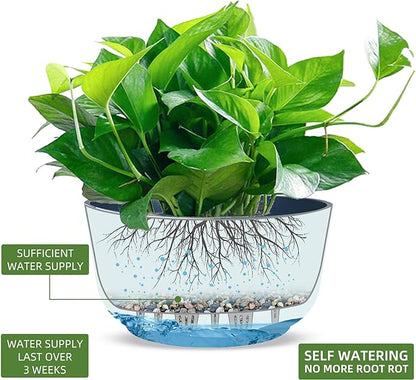 Dexceder 11.2 Inch Self Watering Hanging Planters Indoor Outdoor, Thickened Hanging Basket Flower Plant Pot (2 Pack, Deep Blue)
