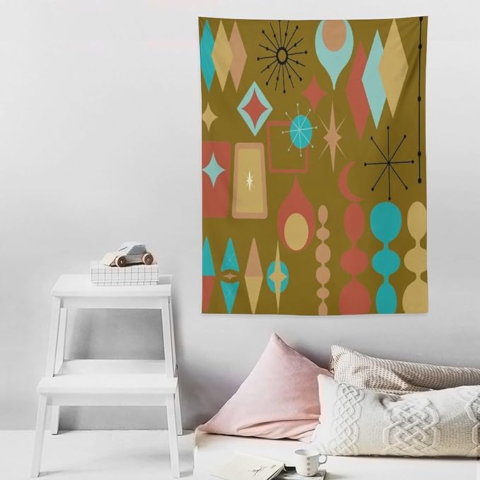ICMOLYYENLO Boho Medieval Cat Tapestry, Abstract Atomic Starburst Geometric Aesthetic Art Wall Hanging For Bedroom Living Room Dormitory 60x80 Inches