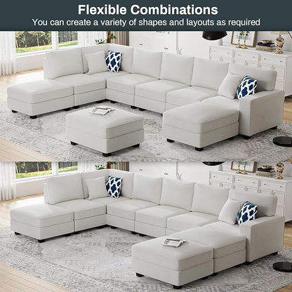L Lengend Vansen Modular Sectional Sofa U Shaped Couch with Ottoman Modern Reversible Corner Sectional Couch for Living Room (Cream, U Shaped Sofa-4)