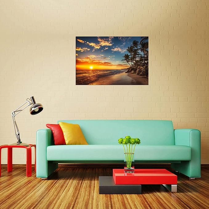 DZL Art S74769 Canvas Painting Print Paradise Tropical Island Beach with Palms Photograph Print Nature Pictures Wall Art Canvas Prints Painting for Living Room Bedroom Decor Office Wall Decor