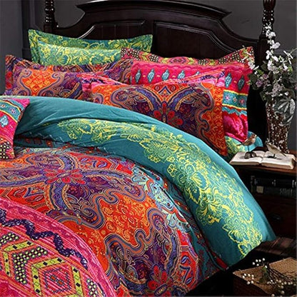 ABREEZE 3Pcs Bohemia Retro Bedding Ethnic Vintage Floral Duvet Cover Boho Bedding 100% Brushed Cotton Bedding Sets Damask Paisley Coloful Mandala Down Comforter Cover,Twin