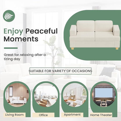 2 Pieces Corduroy Couch Set for Living Room, 6 Seats Cloud Sofa, Deep Seat Floor Couch for Bedroom, Futon Modern Sofa Bed, White Corduroy