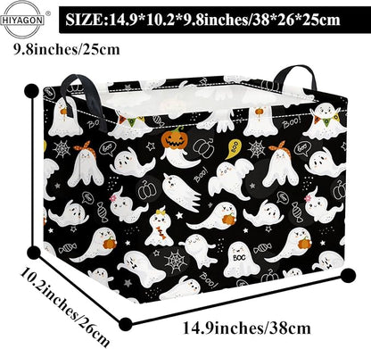 HIYAGON Rectangular Halloween Basket for Boys and Girls Kids Trick or Treat Pumpkin Basket for Halloween Parties Cute Storage Bin Organizer Box Room Decor(Black ghost)