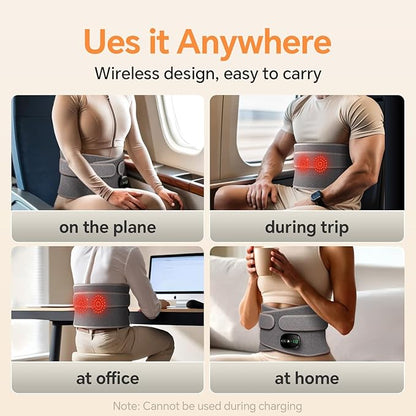 Heating Pad for Back, Lumbar Massager, Heated Waist Belt Wrap, Lower Back Pad with Heat Vibration 3 Levels Adjustable, 180 mins Battery, Cordless Portable, Touchscreen Control