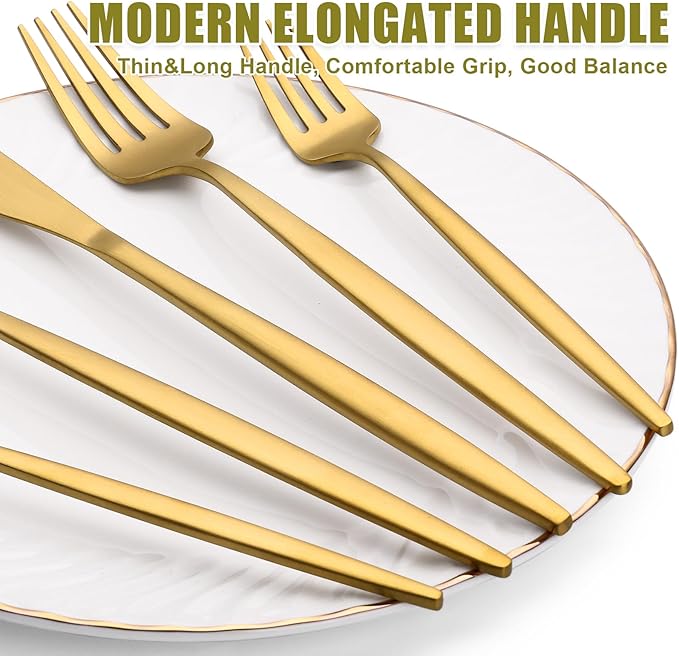 20 Piece Gold Silverware Set for 4, Terlulu Stainless Steel Flatware Set, Gold Cutlery Set Utensils Set, Tableware Include Forks Knives Spoons for Home Kitchen Restaurant Wedding, Satin Finish