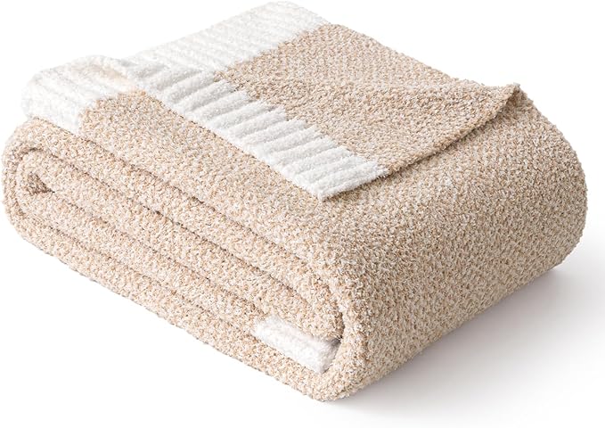 MIULEE Beige Super Soft Throw Blanket for Couch, Cozy Fluffy Warm Throws Knit Blankets for Sofa, Bed, Chair, Living Room, Camping, Picnic, 50 x 60 inch