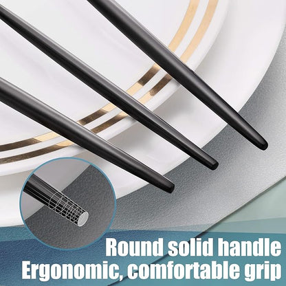 Matte Black Silverware Set for 4,Modern Stainless Steel Brushed Cutlery Set,20-Pieces Heavy Duty Flatware Set,Knives Spoons and Forks Set Utensils Set, Satin Finish, Dishwasher Safe