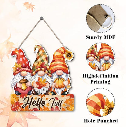 Hello Fall Wood Hanging Gnome Decoration, Autumn Wooden Signs, Rustic Thanksgiving Decoration, Home Interior And Exterior Decor, Autumn Harvest Thanksgiving Home Decor