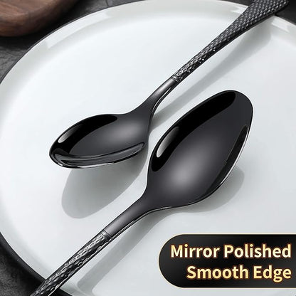 Hammered Black Silverware Set,20 Piece Modern Flatware Set Service for 4,Mirror Polished Stainless Steel Cutlery Set Utensil Set Tableware Set,Kitchen Knives Forks Spoons Set,Dishwasher Safe