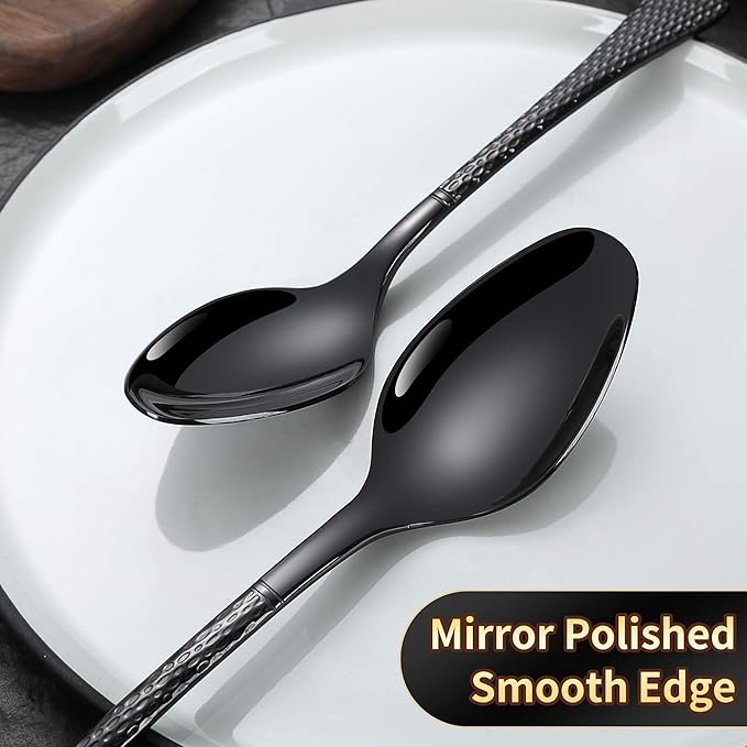 Hammered Black Silverware Set for 8,Stainless Steel 40-Piece Modern Cutlery Set,Mirror Polished Heavy Duty Flatware Set Utensil Set,Knives Spoons and Forks Set,Dishwasher Safe