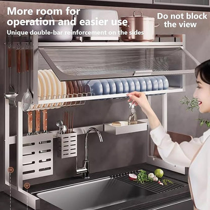 Home Furnishing Dish Rack Over Sink Stainless Steel Over The Sink Dish Drainer Drying Rack Space Kitchen Sink Rack Multifunctional countertop Dish Storage Rack Sink(Metallic,85cm/33.5in)