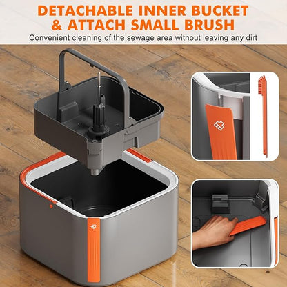 Upgraded Spin Mop and Bucket Set Self-Standing Mop Bucket Separate Dirty and Clean Water System Self Wringing 360° Rotating 90° Foldabl Mops and Buckets for Floor Cleaning (Dark Gray, 2Pads)
